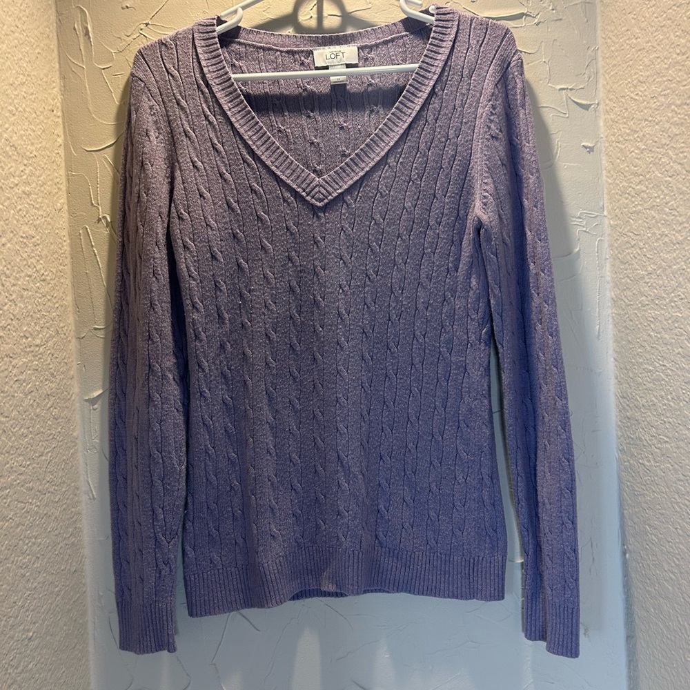 LOFT Women's Purple Cable Knit Sweater